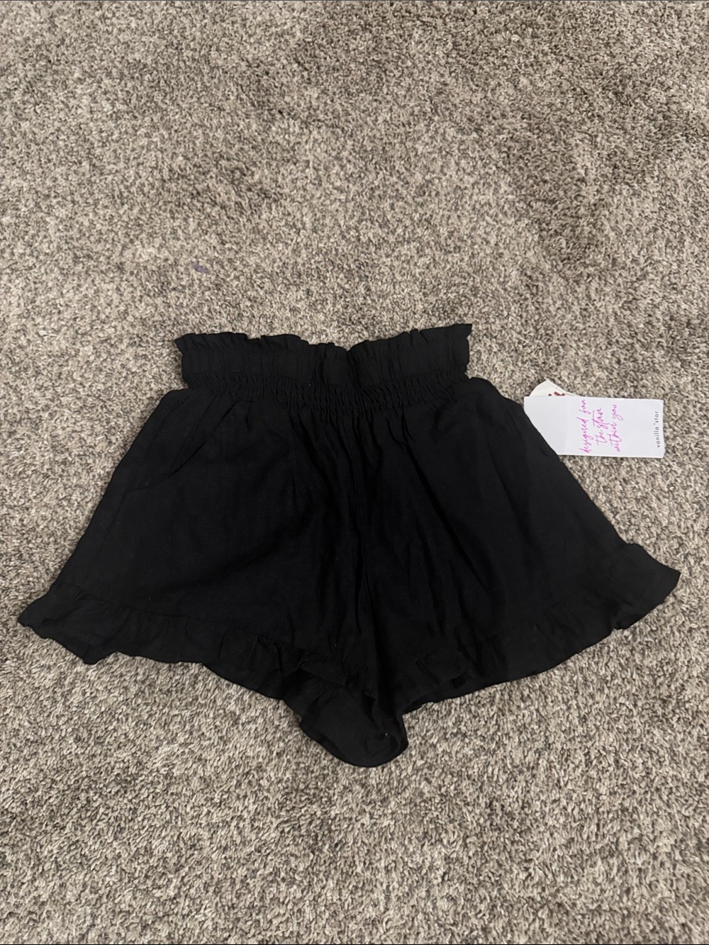 Vanilla Star Black High-Waist Smocked Ruffle Shorts size small